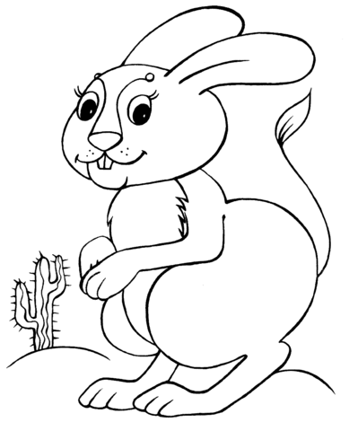 Rabbit And Saguaro Cactus Coloring Page